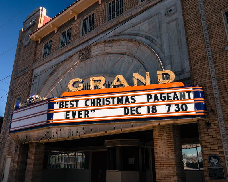 The Grand Theater marquee on Main Street in Electra